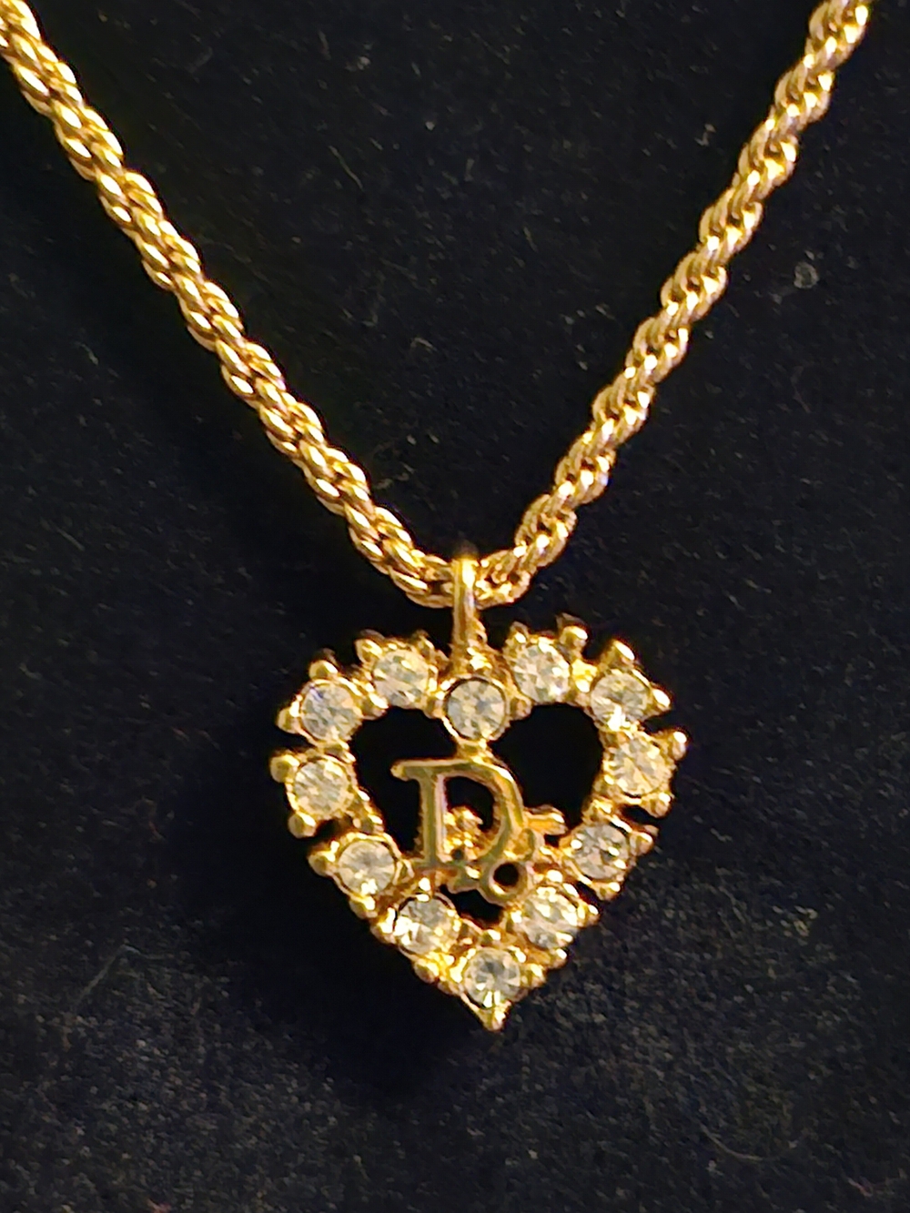 Dior Gold Heart Pendant Necklace with Crystal Accents